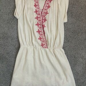 Ulla Johnson Cream Dress with Red Embroidered Trim